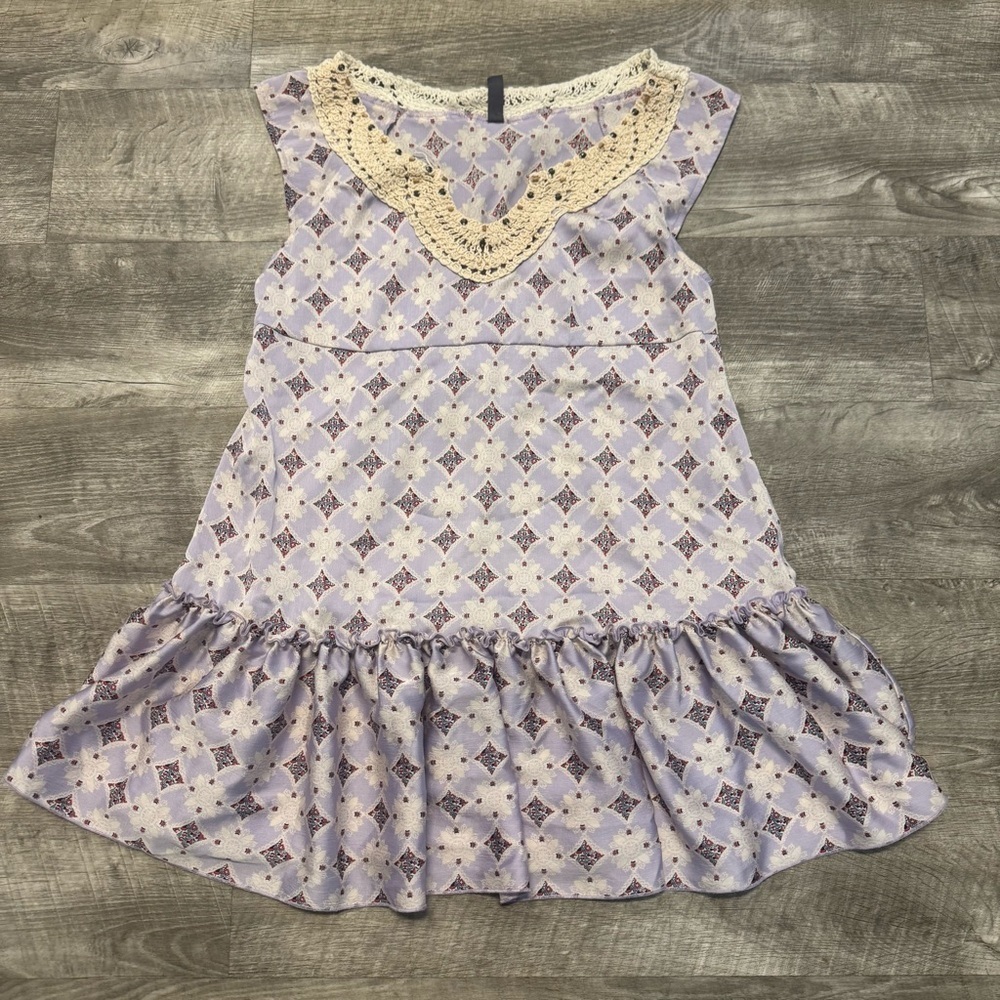 Free People Anthropologie Sleeveless Diamond Print Embroidered Tunic Top Sz. 2